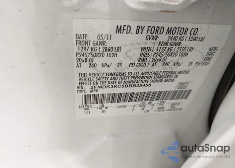 2011 Ford Edge Limited from USA, damaged, VIN 2FMDK3KC5BBB35458